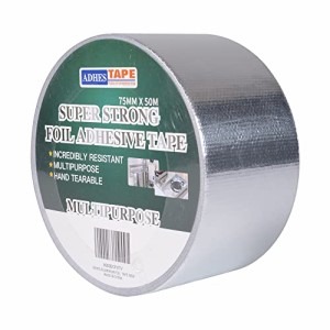 ADHES アルミガラスクロステープ 金属テープ ガラス繊維 アルミ箔テープ ステンレステープ 耐熱 防水 破りにくい シルバー (75mm x 50m)
