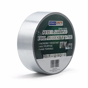 ADHES アルミガラスクロステープ 金属テープ ガラス繊維 アルミ箔テープ ステンレステープ 耐熱 防水 破りにくい シルバー (50mm x50m)
