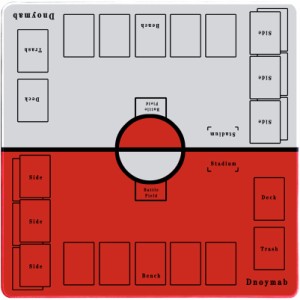 Dnoymab フルサイズ プレイマット カードゲーム ラバー プレイマット 2人用 滑り止め 収納バッグ き 60×60cm (赤/白)