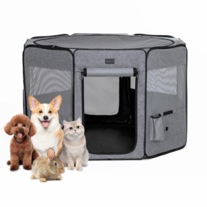 PETSFIT 犬サークル 猫の分娩室 プレイサークル 八角形 ペットサークル メッシュ 犬猫兼用 折りたたみ 屋根付き