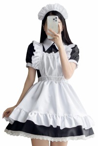 [FULINE] メイド服 コスプレ コンカフェ メイド エプロン 定番 ショート丈 メイドコスチューム 仮装 レディース メンズ セット 一式 こす