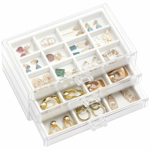 ProCase ジュエリーボックス 3層 ジュエリー収納 透明アクリル 引き出し 女性 女の子 宝石箱 アクセサリーケース オーガナイザー 小物入