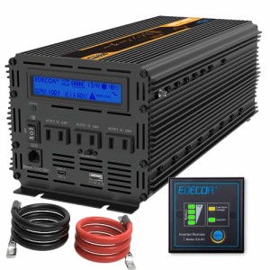 EDECOA インバーター 正弦波 2000w 12v DC を 100v AC 電力変換器 4000Wピーク50Hz/60Hz、リモコン、2x USB、液晶、ACソケット3個