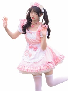 [YAISHN] メイド服 猫 猫の爪 鈴付き首飾り ゴスロリ 人気 ピンク ブラック ワンピース ハロウィン 仮装 レディース 可愛い ロリータ コ