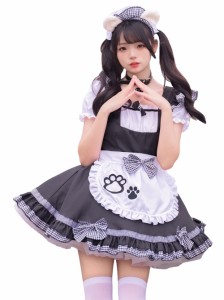 [YAISHN] メイド服 猫 猫の爪 鈴付き首飾り ゴスロリ 人気 ピンク ブラック ワンピース ハロウィン 仮装 レディース 可愛い ロリータ コ