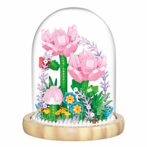 POSO ブロック フラワー 組み立て おもちゃ フラワーブーケ 透明ガラスカバー フラワーバスケット 鉢植え 盆栽DIY ロマンチック DIY 部屋