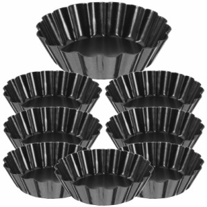 OUNONA タルト型 ミニ モールド パイ皿 小さめ 底取れ 浅型 花型 おしゃれ 黒 炭素鋼 3インチ 8cm 耐熱 業務用 8個セット くっつかない 