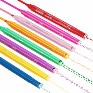 VACNITE カーブペン 蛍光ペン デュアルチップペン 文房具 8色蛍光マーカーペン先 カラーペン 6種類ローラースタンプ お絵かき イラスト 