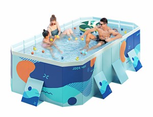 OMATA 【2024新改良 工場直売 非膨張式プール】新デザイン プール ビニールプール 空気入れ不要 大型 子供用プール 家庭用 長方形のプー