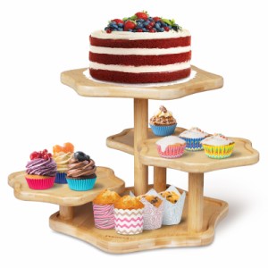 Parmedu 4段階の竹製カップケーキタワースタンド、50個のカップケーキ用、雲の形をした木製ケーキスタンド、階層トレイのデコレーション