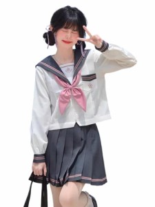 [YAISHN] セーラー服 制服 コスプレ ハロウィン 仮装 前開き 長袖 半袖 スカート 蝶結ぶ リボン プリーツスカート 人気 女子制服 本格制