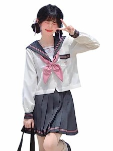 [YAISHN] セーラー服 制服 コスプレ ハロウィン 仮装 前開き 長袖 半袖 スカート 蝶結ぶ リボン プリーツスカート 人気 女子制服 本格制