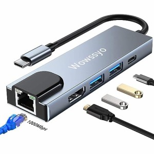 【2023高機能版】USB Cハブ 5-in-1 タイプCハブ ドッキング変換アダプタ[ 4K HDMI/1Gbps イーサネット/PD 100W/USB 3.0] MacBook Pro Air