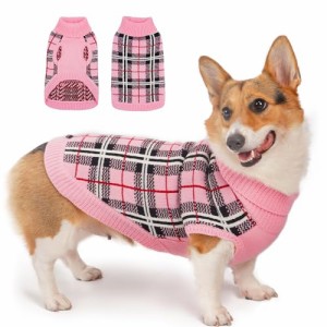 ThinkPet 中型犬用セーター - 中型犬用犬用クリスマスセーター 女の子 男の子 - 犬用服 寒い季節に暖かく柔らかいニット(千鳥格子-ピンク