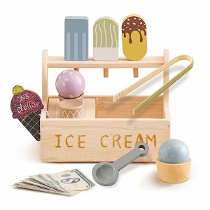 Mamimami Home 木製 アイスクリーム屋さん ごっこ遊び アイスクリームカート 木製おもちゃ アイスクリームスタンド ショップ屋さん おま