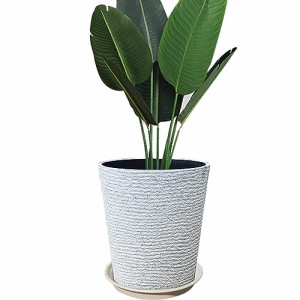 Glynislife プランター 大型 おしゃれ 受け皿付き 植木鉢 大型 軽量 プラスチック 屋内 屋外用 プランター 深型 高さ42cm 排水穴付き 観