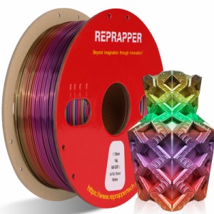 RepRapper シルク虹色 PLA フィラメント Silk PLA 1.75mm径、寸法精度+/-0.03mm、3Dプリンター用 正味量1KG (2.2LBS) スプール造形材料PL