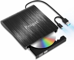 【2023新登場】Poiget CD/DVDドライブ 外付け DVDレコ DVD-Rプレイヤー CDレコUSB3.0＆Type-C両用 内蔵ケーブル Window/Linux/Mac OS対応