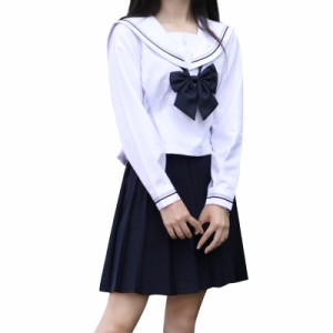 [FAVORABLE SCENERY] セーラー服 レディース 長袖 白 シャツ スカート 上下セットコスプレ 制服 衣装 コスチューム 女子高校生 仮装