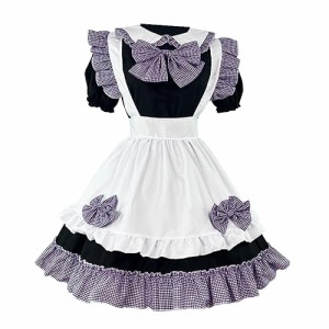 [FULINE] メイド服 メイドコスプレ 可愛い チェック柄 メイド服 セット 大きい S~5XL メイド コスプレ 半袖 フリル ギンガム エプロン カ