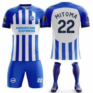 三笘薫 サッカー ユニフォーム 23-24 ブライトン ホーム Mitoma ユニフォーム 背番号22 子供 大人 Tシャツ 半ズボン 上下セット 靴下付き