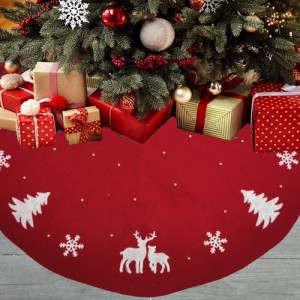 クリスマスツリースカート ツリースカート 赤 ニット製 タオル型刺繍 レッド 円型 直径122cm 雪花 真珠 鹿 松 ツリーカバー クリスマス飾
