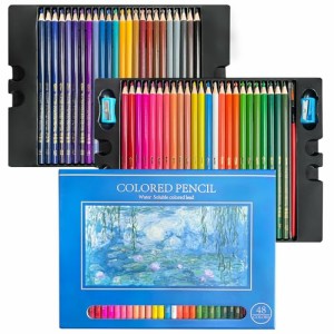Roleness 色鉛筆 48色 水彩色鉛筆 子供と大人の塗り絵 色鉛筆セット プロ柔らかい芯 水性色鉛筆 水筆と鉛筆削り付き