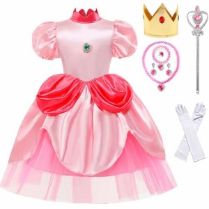 [TUAHOUS] ピーチ姫 コスプレ 子供 ピーチ姫 ドレス スーパーマリオブラザーズ コスプレ ハロウィン コスプレ8PCS コスチューム 変身 仮