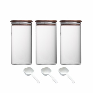 Muso Wood ガラス キャニスター コーヒー豆 保存容器 密閉 食品貯蔵容器 真空 ガラスびん 保存瓶 (3つ入り, 780ml)