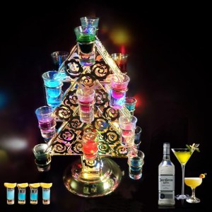 LYTDMSKY テキーラクリスマスツリー ワインラック LED酒ボトルの表示棚 クリスマスツリーの形 酒棚 おしゃれ 18穴 カクテルグラスの棚 カ