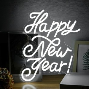 Happy New Year ネオンサイン 新年LEDネオンンライト 記念日デコレーションネオン管 調光可能 クールな白いネオンライトサイン クリスマ
