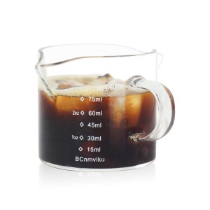 エスプレッソショットグラス 計量カップ 1個 ハンドル付き お酒 コーヒー ミルク 水グラス ワイングラス 厚み強化 耐熱グラス (75ml, 1個