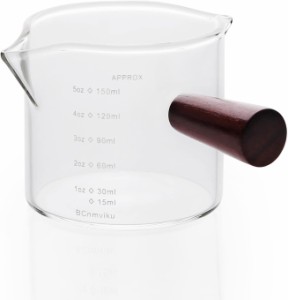 計量カップ エスプレッソショットグラス 目盛り付き 木製ハンドル付き ダブルスパウトミルクカップ コーヒー ミルク 水 お酒グラス 調理