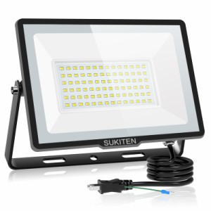 SUKITEN LED投光器 投光器 led 作業灯 屋外 100W 防水 100v 極薄型 15000LM 高輝度 昼光色 6500K 120°広角 IP66 省エネ 投光器ledライト