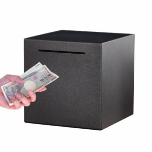 Renjzle 貯金箱 ステンレス 大容量 正方形 開かない貯金箱 お札貯金箱 賽銭箱 安全 小銭 貯金ボックス (ブラック)
