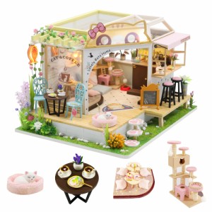 CUTEROOM ドールハウス、DIY木製ドールハウス 手作りキットセット、DIY木製おもちゃハウス ミニチュアハウス ドールハウスキット 木製ド