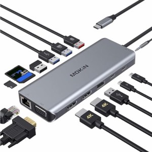 USB-Cドッキングステーション HDMI2つドッキングステーション三画面出力【2*HDMI+VGA 4K 3画面出力】MOKiN14-IN-1 usb ハブ hdmi 3*USB-A