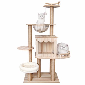 キャットタワー 猫タワー 猫ハウス木製 宇宙船 展望台 多頭飼い 据え置き型 おもちゃネコタワー 見晴台 猫おもちゃボール