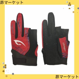 フィッシンググローブ 釣り用手袋 3本カットフィットタイプ 春夏用 (レッド01, L)