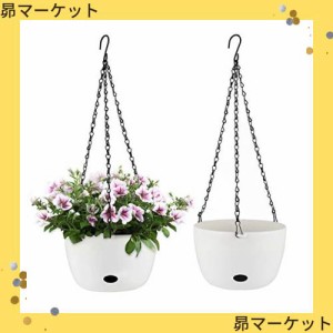 T4U 20cm 植木鉢 ハンギングバスケット 吊り鉢 ハンギングプランター 観葉植物 自動給水 花鉢 屋外 白 ２点入り