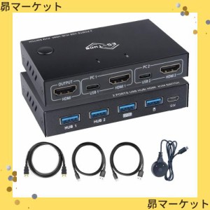 ES-Tune KVM切替器 2入力1出力 HDMIモニター USB切替器 2入力4出力 USBハブ 手動式 電源不要 タイプC端子採用 USB2.0 USBケーブル付属 KV