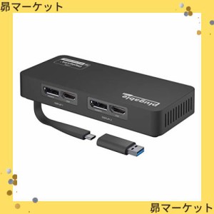Plugable USB-C 変換グラフィックアダプタ、ディスプレイ変換 Windows、Mac 用 デュアル 4K HDMI および DisplayPort、USB 3.0、USB Type