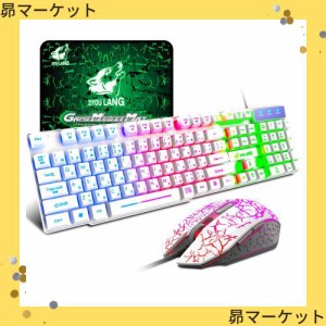UrChoiceLtdゲーミングキーボード LED有線 メンブレン ゲーミングキーボードとマウスセット マルチメディア 日本語配列 虹色LEDバックラ