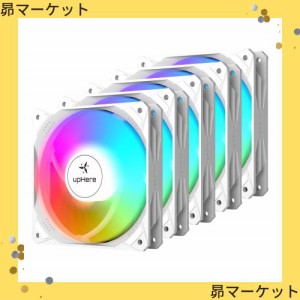 upHere120mm ARGB PCケースファン静音 高性能 AURA Sync対応 LED5V PWM 5本1セット ホワイト【NT1207-5-JP】