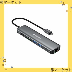 Teleadapt USB Cハブ 7-in-1 USB Type-C ハブ 4K@60Hz HDMI 1Gbps Lan ハブ イーサネット 100W PD充電 USB 3.0 ポート ハブ SD TF カード