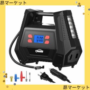 Oasser 空気入れ 電動エアコンプレッサー AC100v DCの2種電源対応 家庭用電源 DC12V電源 最大圧力150PSI 22mmシリンダー 自転車用 空気入