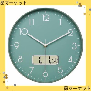 Nbdeal 掛け時計 電波時計 静音 連続秒針 おしゃれ 日付 曜日表示 直径30cm 壁掛け 時計 北欧 (グリーン)