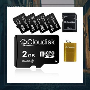 Cloudisk 2GBマイクロSDカード5枚セット、カードリーダーとアダプター付き、Class6高速転送対応