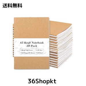 Feela a5 クラフトノート 30冊セット 横罫 A罫 7mm 30枚 無地表紙 防水 糸綴じ 水平開き ビジネス・会議ノート メモ帳 筆記本 読書ノート