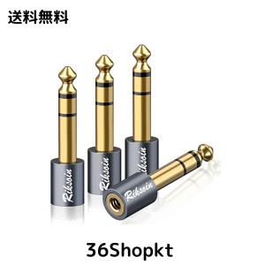 3.5mm ⇒ 6.35mm 変換 プラグ RIKSOIN (4個セット) ステレオミニプラグ (メス) ⇒ ステレオ標準プラグ (オス) イヤホンジャック 変換 24K